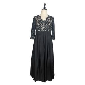 Eliza J Dress V-neck Black Lace Taffeta Floor Length Gown Women’s Plus Size 14W